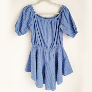The Fifth Label Striped Off Shoulder Dress Womens L Blue/White Short Sleeve